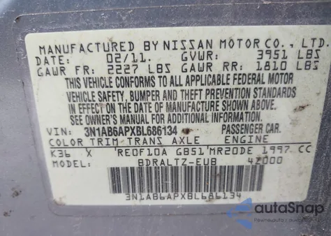 2011 Nissan Sentra 2.0S from USA, damaged, VIN 3N1AB6APXBL686134